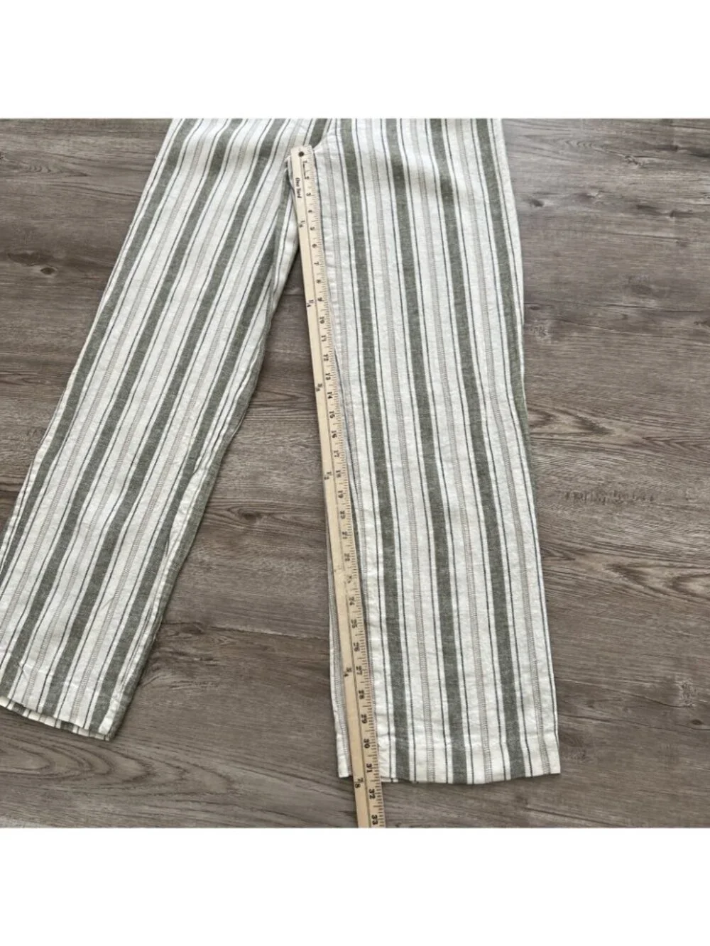 Zara Linen Blend Wide Leg Trousers Womens XS Cream Stripe High Waist Full Length